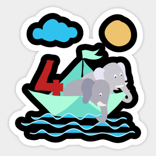 Elephants In Paper Boat Sea 4 Years Birthday Sticker
